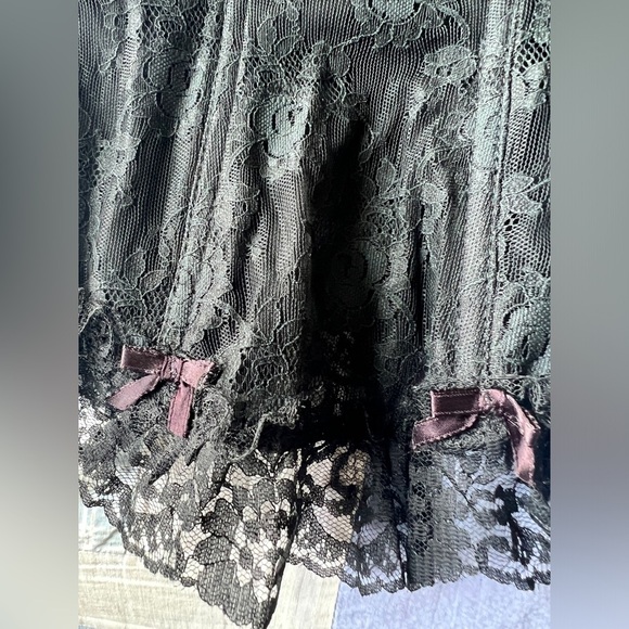Vintage 90s La Vie En Rose Corset Black Lace Floral Bow Bustier Lingerie 36B - Picture 5 of 11